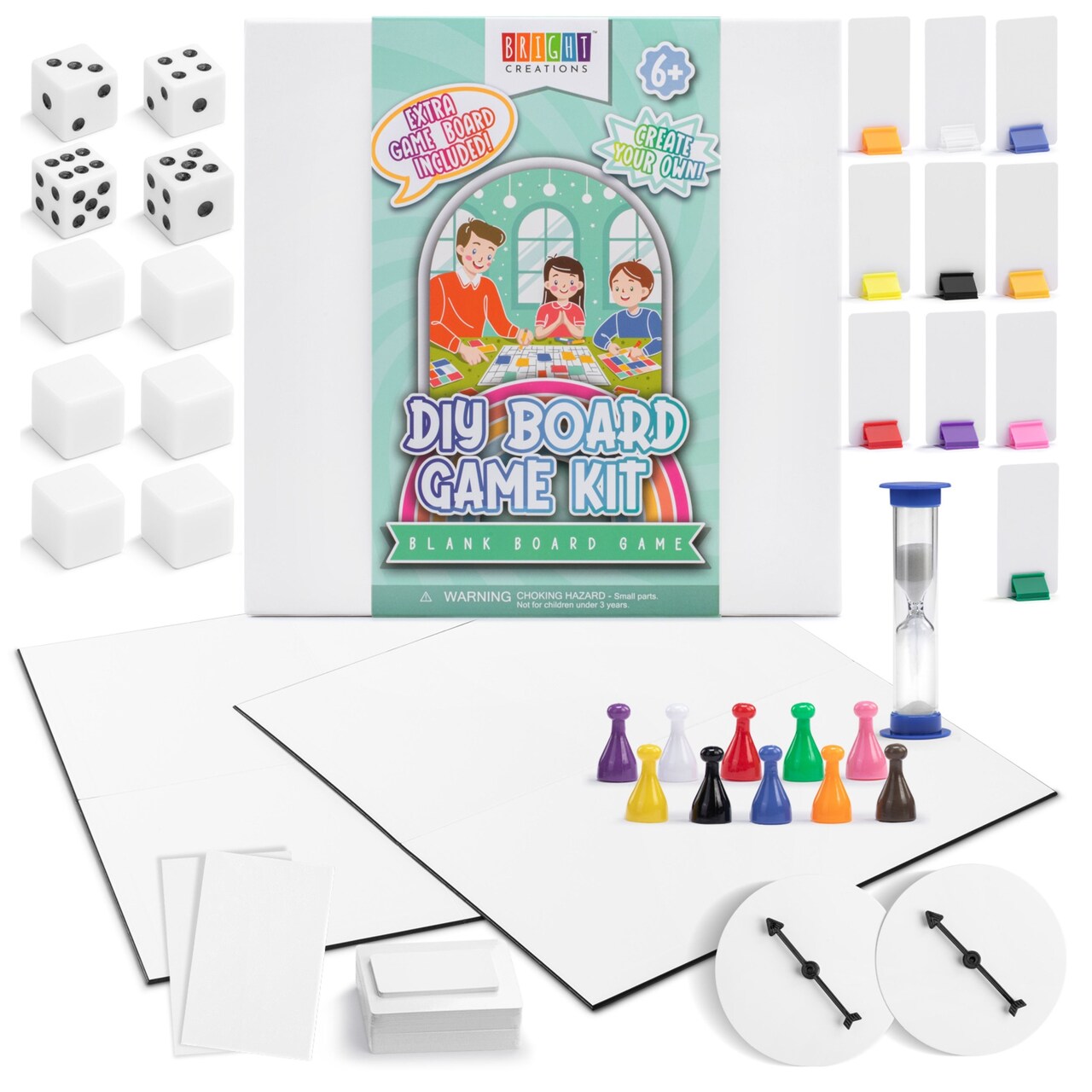 Bright Creations 146-Piece Make Your Own Board Game DIY Kit with 2 Blank Game Boards, Cards, Dice, Rule Sheets, and Tokens, Complete Set for Custom Games, Family Night, or Classroom Fun